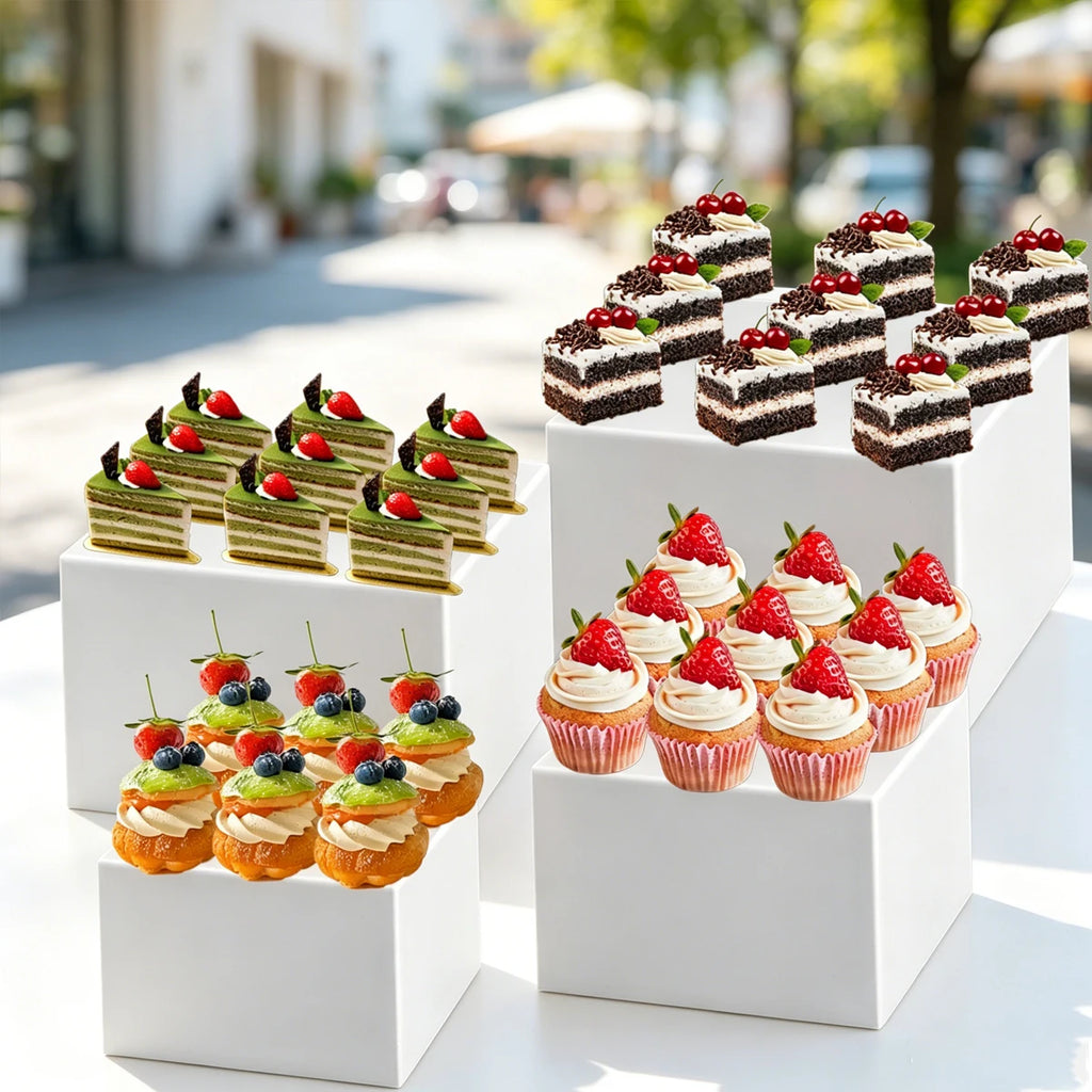 4/5/6/7/8pcs of Square White 3D Dessert Display Stand Stackable and Nested Wedding Acrylic Buffet Display Stand Ideal Choice Oasis Select