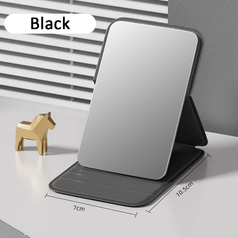 Woman MINI Folding Makeup Mirror High-quality Portable Pocket Makeup Mirror Single-side Creative Women Solid Color Handle Desk Oasis Select black