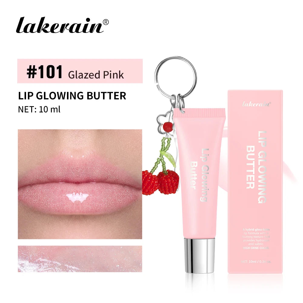 Lakerain Butter Lip Glowing With Keychain Long Lasting Deep Hydration Natural Color Smooth Lip Quickly Improve Lip Condition Oasis Select Glazed Pink