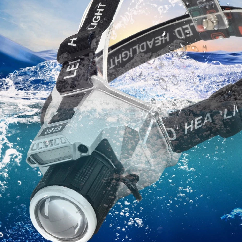 Smart Motion Sensor LED Headlamp Type-C USB Rechargeable Headlight Super Bright Rotary Zoom Head Lamp Red/Blue Warning Lights Oasis Select
