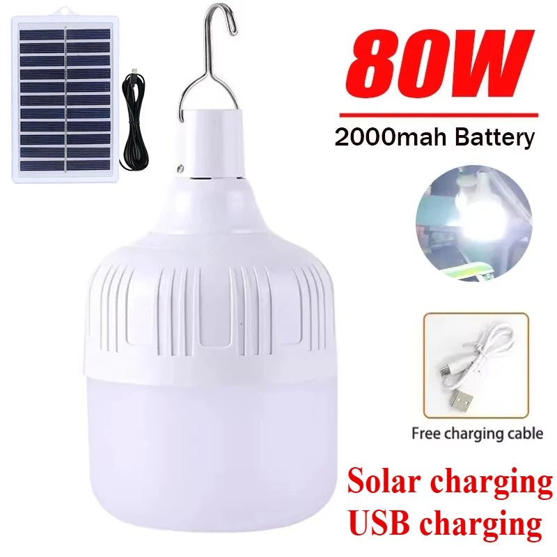 Solar Powered Lamps Portable Led Bulbs 80-500W LED Energy Saving Light for Outdoor Camping Tent Night Fishing Emergency Lights Oasis Select Upgraded version A