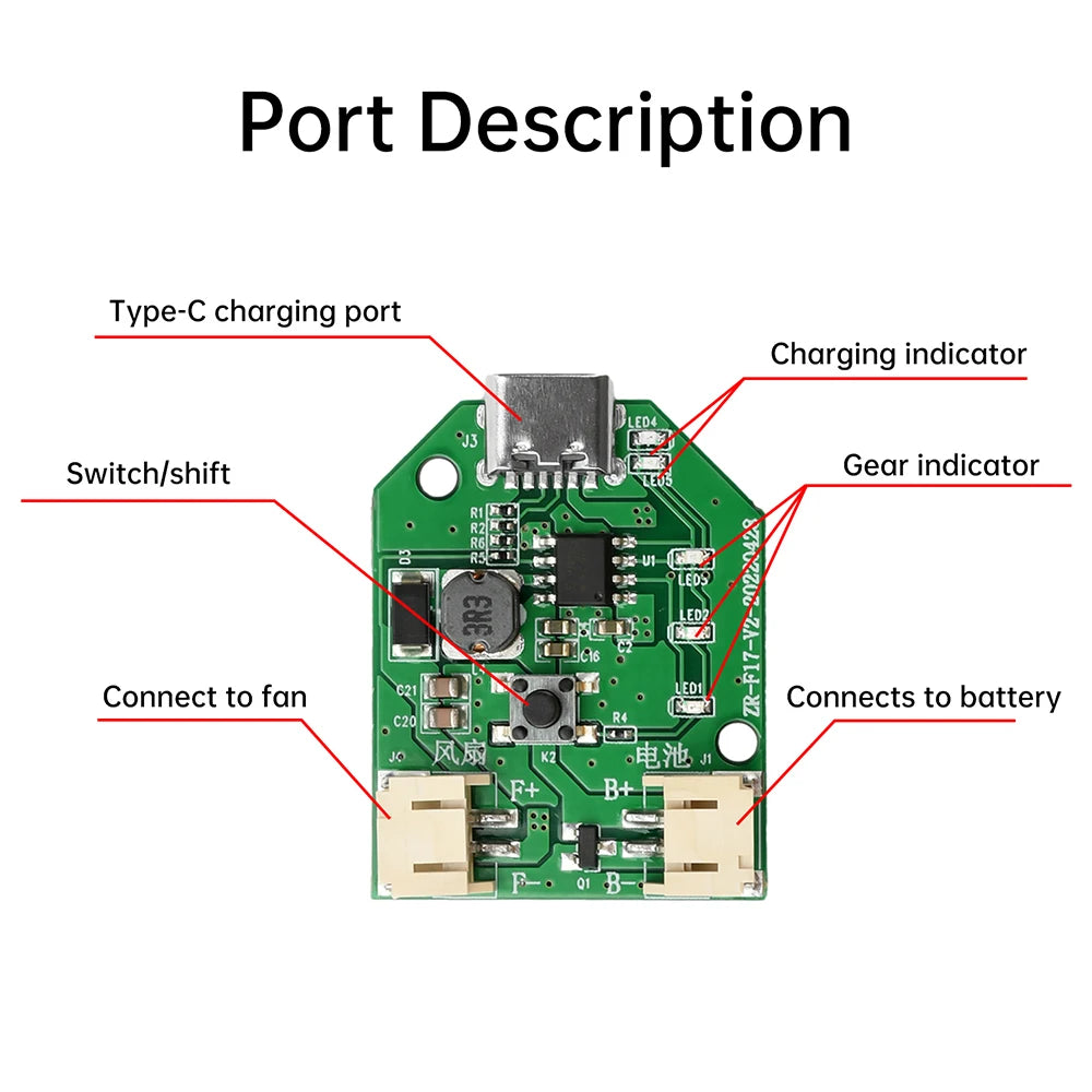Fan Motor Speed Controller Board Three Speed Stepless Speed Regulation Charging Handheld Fan Control Board Type C Interface Oasis Select