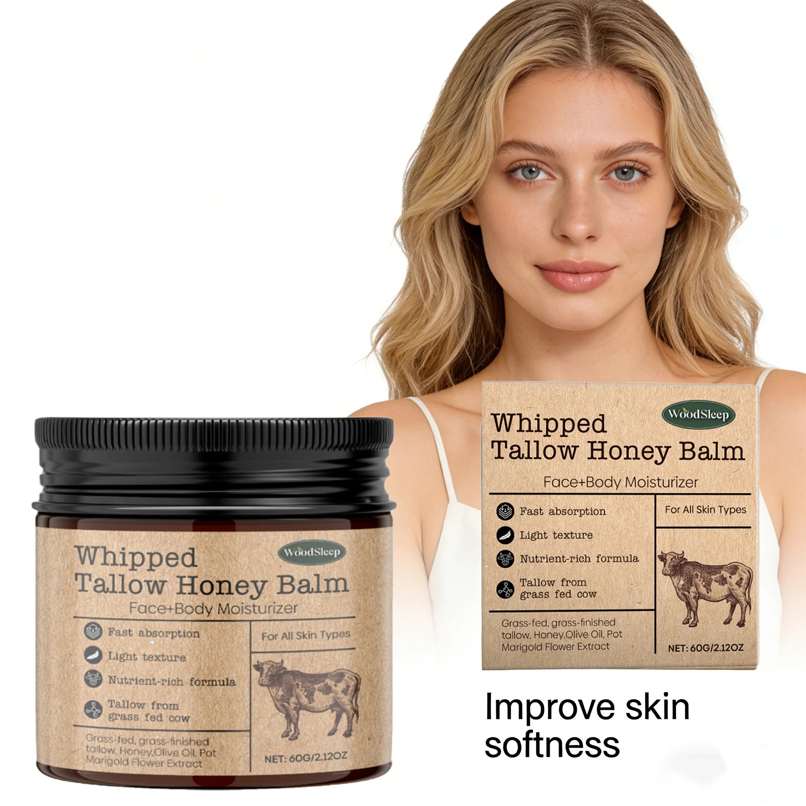 WOODSLEEP Grass-Fed Tallow Body Cream – Brightening Moisturizer Body Moisturizer Cream Oasis Select