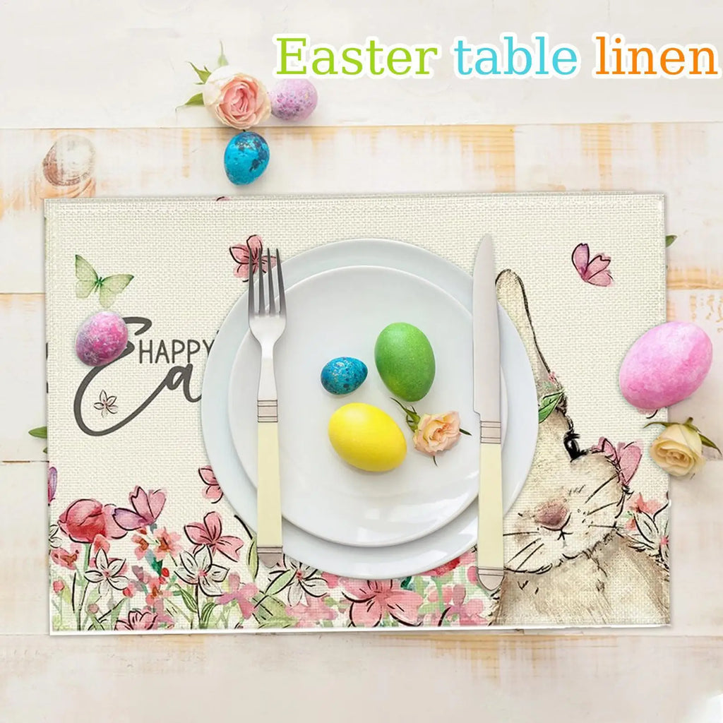 Easter Place Mats Rabbit Print Placemat Spring Flowers Easter Bunny Easter Egg Print Family Holiday Dinner Restaurant Decoration Oasis Select