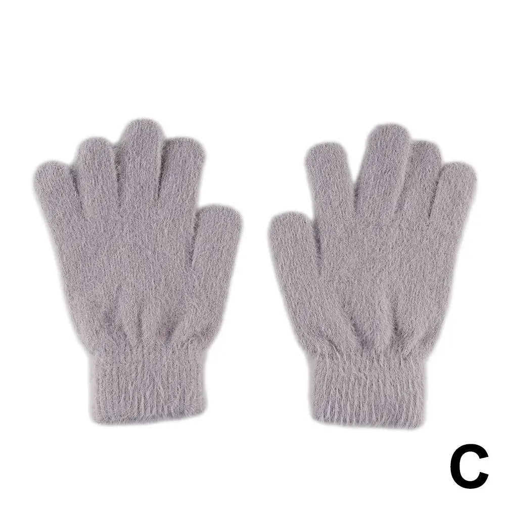 Fashion Winter Mink Velvet Five Finger Gloves Plush Warm Cold-proof Gloves Women Outdoors Cycling Solid Color Mittens Oasis Select C