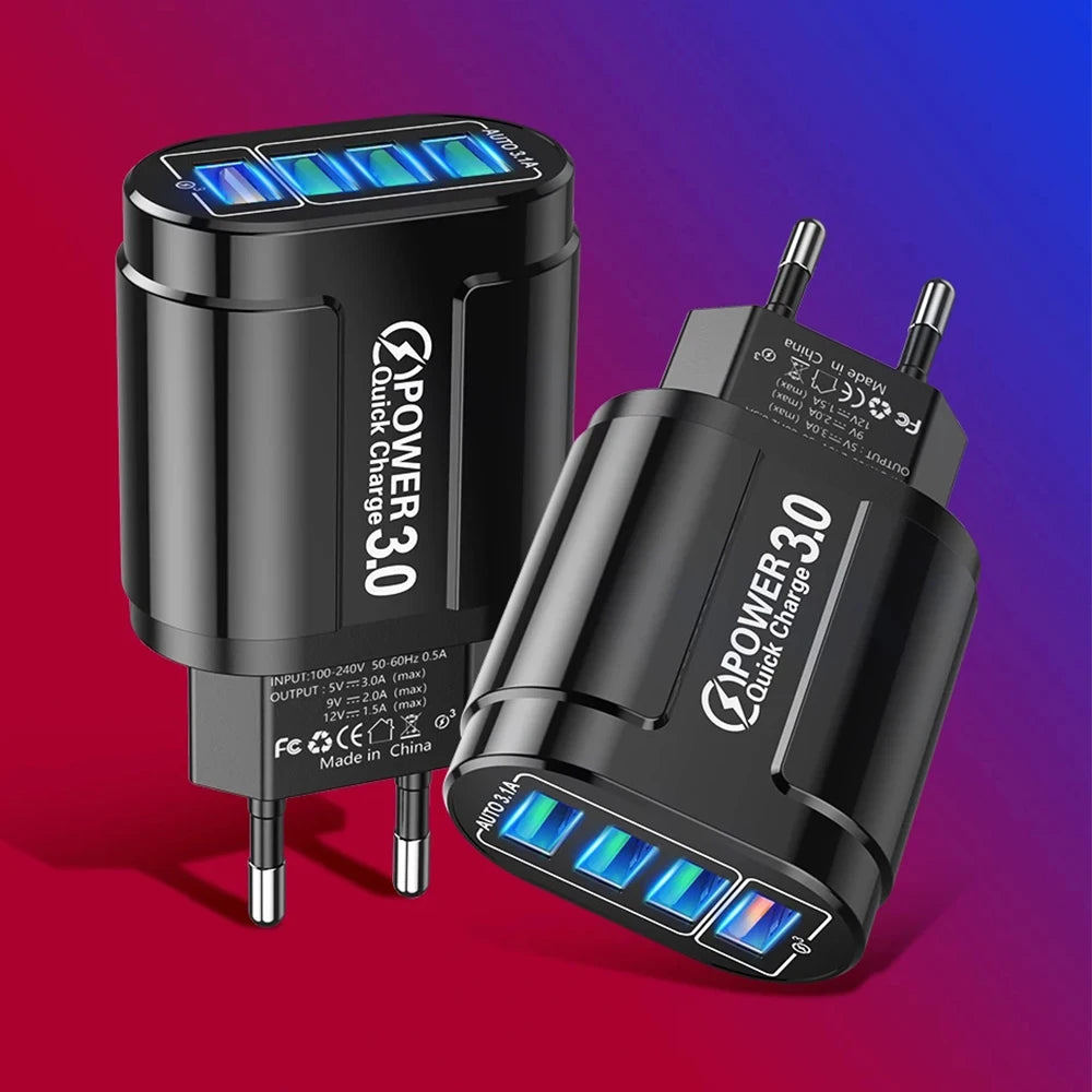 48W QC3.0 Quick Charger 4USB EU Standard Travel Portable 4 Port Fast Charging Suitable For Android iPhone Xiaomi Other Devices Oasis Select