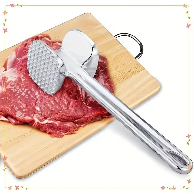 1pc Upgraded Version Heavy Duty Meat Tenderizer Hammer, Stainless Steel Kitchen Tool with Rubber Grip for Effortless Pounding Oasis Select