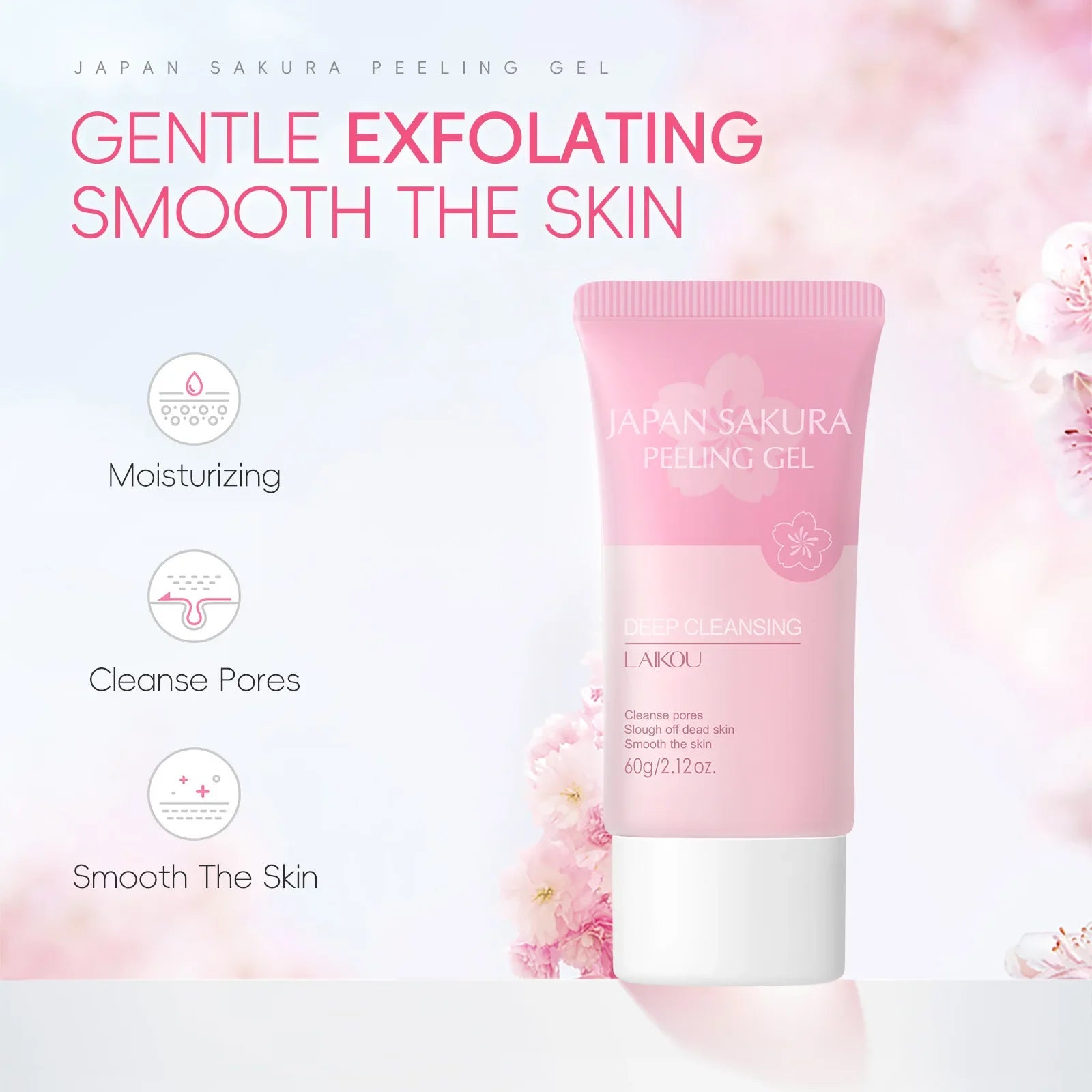 LAIKOU Sakura Peeling Gel 60g – Exfoliate & Brighten Skin Exfoliating Peeling Gel Oasis Select