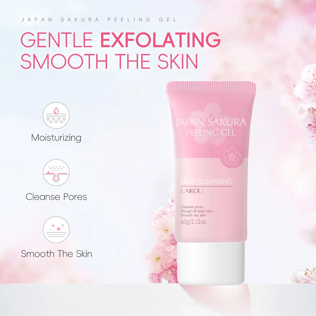 LAIKOU Sakura Peeling Gel – Exfoliate & Brighten Face/Body 60g Exfoliating Peeling Gel Oasis Select