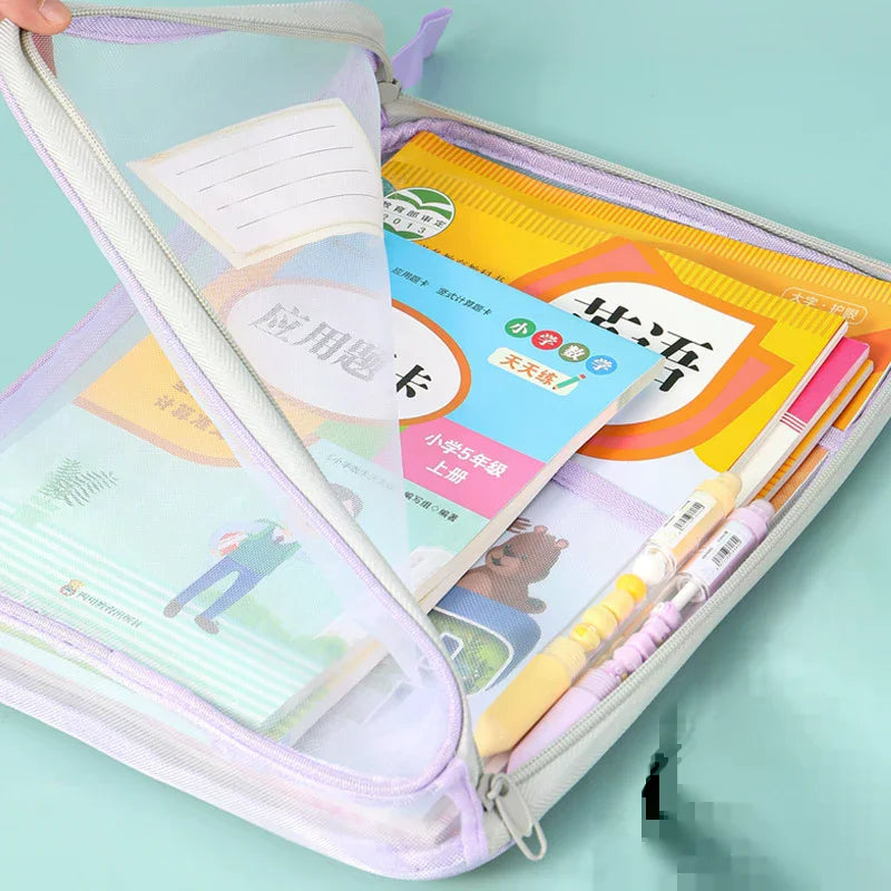 A4 Stationery Storage Bag Double-layer Mesh Zipper Bag Large Capacity Organizer Folders School Office Supplies Stationary Bag Oasis Select