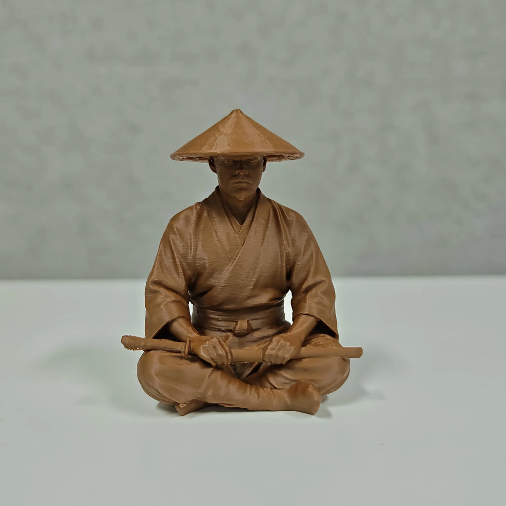 Meditating Ronin Warrior Figurine - Straw Hat Samurai Sculpture, Japanese Zen Statue for Tea Table & Courtyard DecorGift Oasis Select Brown