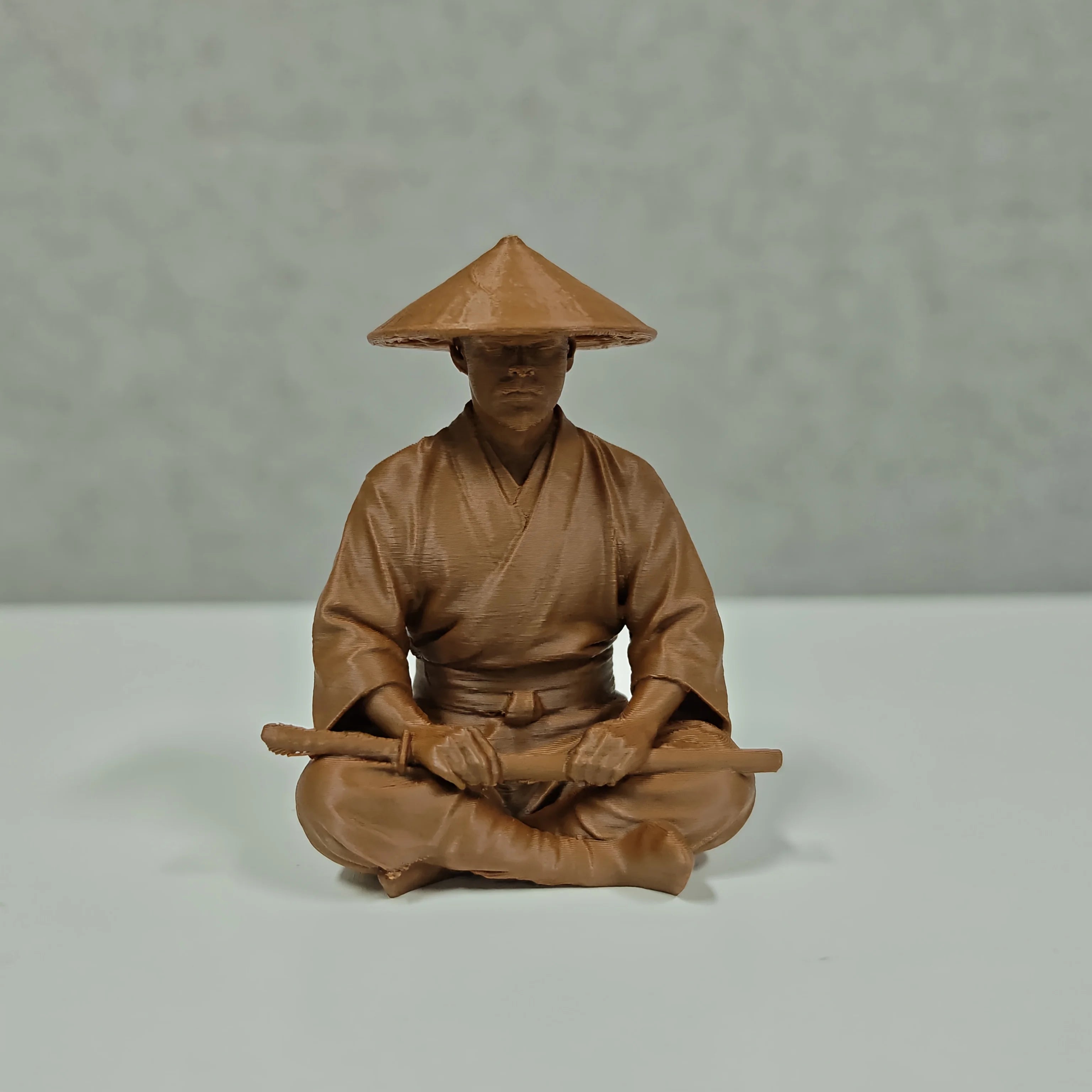 Meditating Ronin Warrior Figurine - Straw Hat Samurai Sculpture, Japanese Zen Statue for Tea Table & Courtyard DecorGift Oasis Select Brown