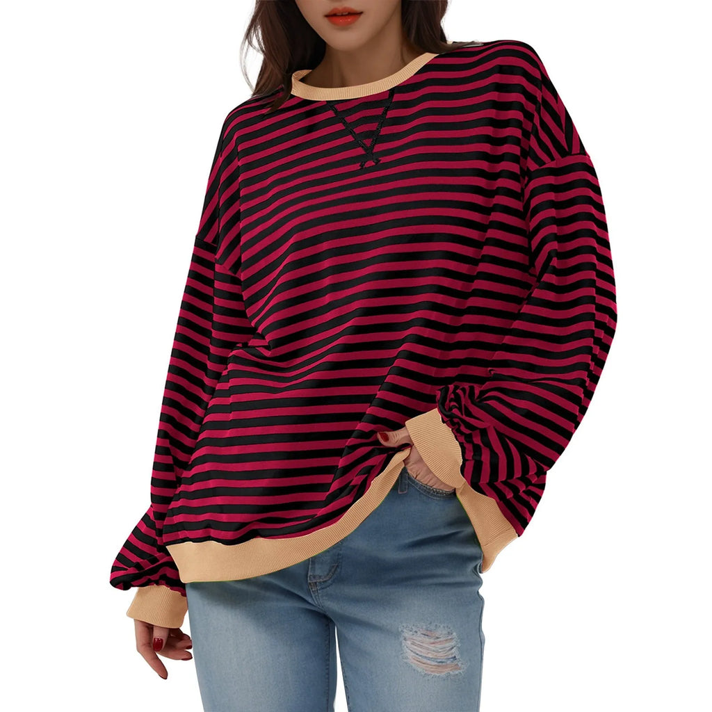 Women's Oversized Striped Long Sleeve T-Shirt | Korean Style Women's Casual Top Oasis Select
