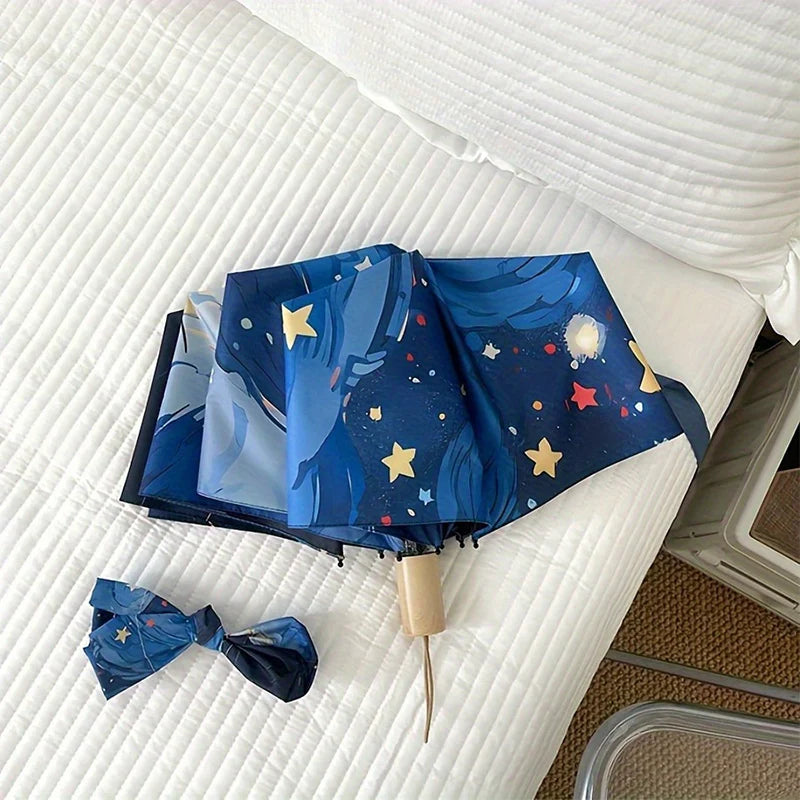 Blue cartoon cat folding umbrella professional sun protection and UV protection umbrella suitable for sunny and rainy days. Oasis Select