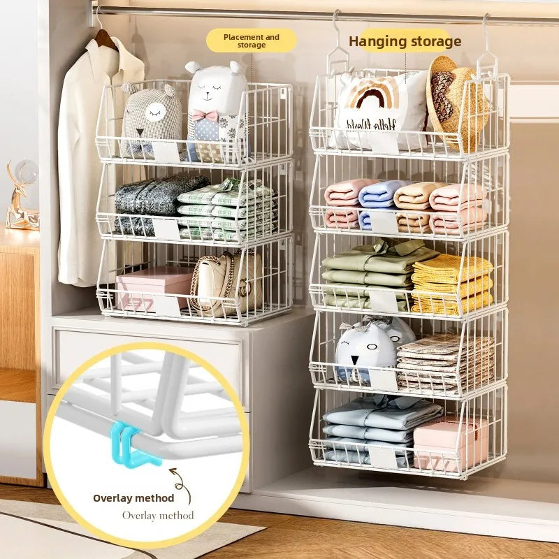 Wardrobe Storage Rack Suspended Layered Shelf Clothes Bags Organizing Basket Foldable Disassembly Storage Basket Oasis Select