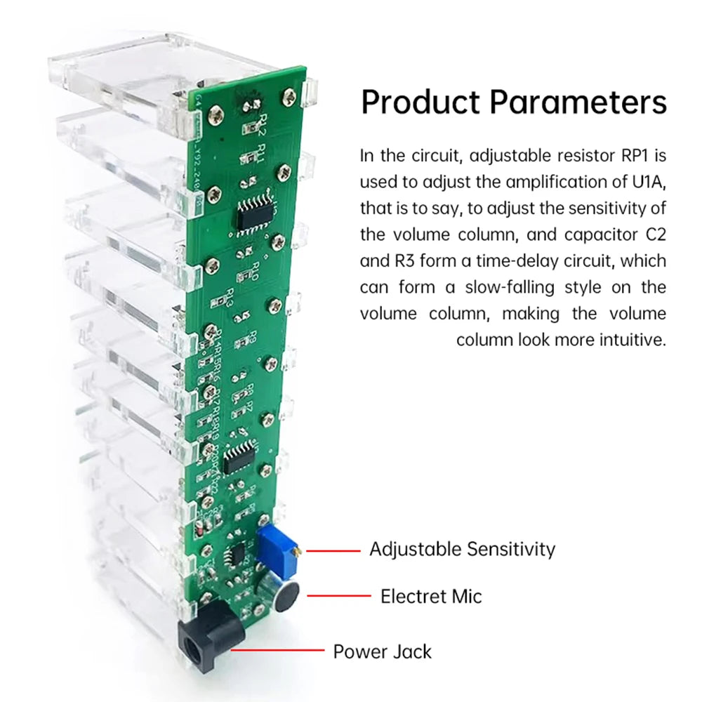 DIY Sound Control LED Music Spectrum Electronic Kit Crystal Column Audio Display PCB Soldering Practice Kit LM339 LM358 DC5-12V Oasis Select