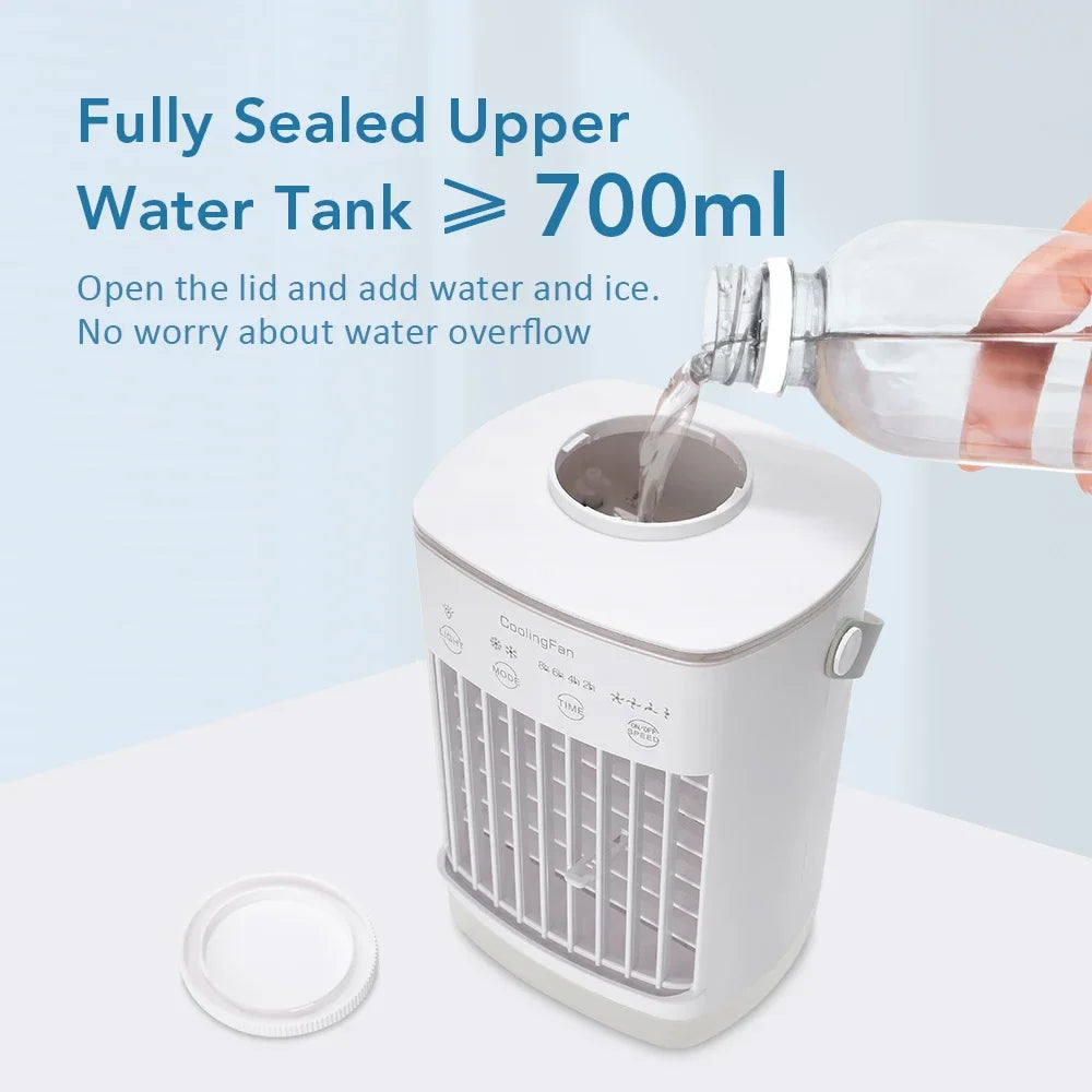 Portable USB Mist Fan 700ml – 3 Speeds, RGB Light & Timer