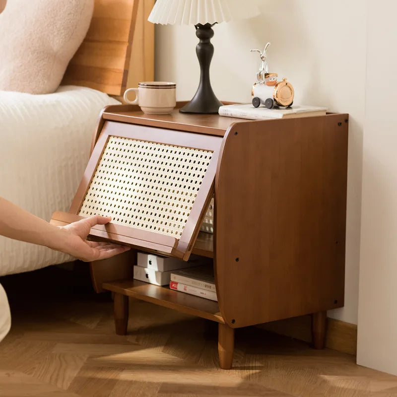 Solid wood bedside table Nordic rattan locker simple bedroom bedside drawer storage cabinet sofa side cabinet Oasis Select