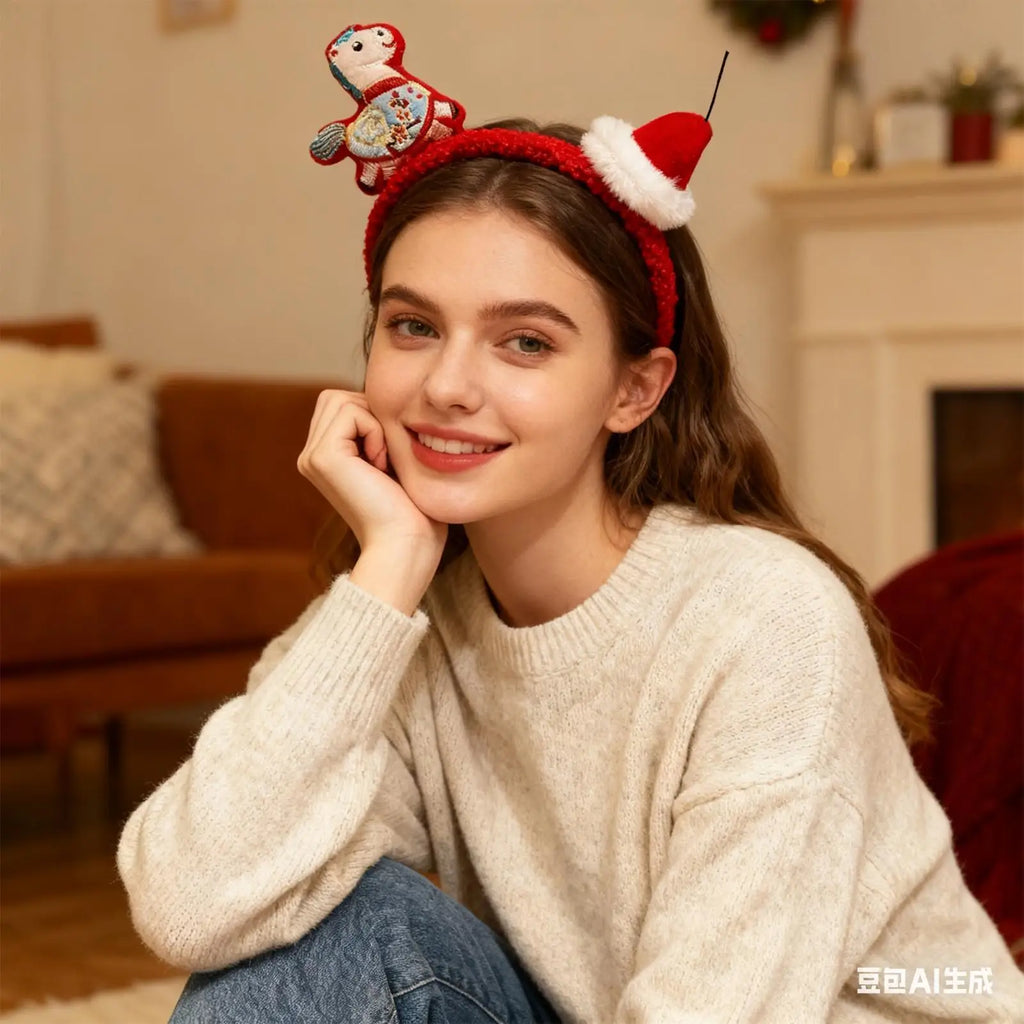 Funny Cartoon Horse Headband New Year Headband Plush Pony Mascot Hair Hoop Plush Fortune Hairband Spring Festival Headband Oasis Select