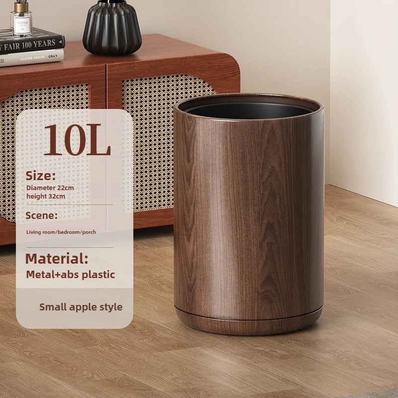 Black Walnut Imitation Solid Wood Grain Trash Can New Household Living Room and Kitchen High Appearance Level Paper Basket Oasis Select 10L wood color