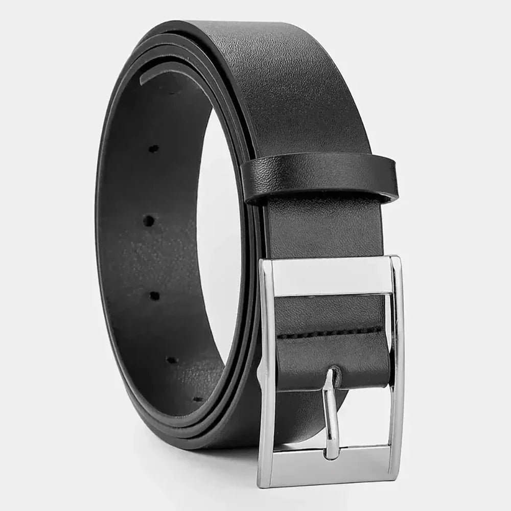 New Luxury Belt for Men PU Leather Belt Metal Pin Buckle High Quality Famous Brand Designer Waist Strap Belts for Jeans Men Belt Oasis Select WHITE 110cm