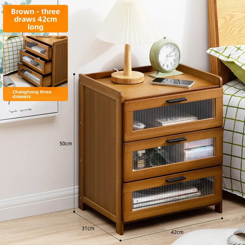Bedside table Simple solid wood small cabinet Light luxury storage cabinet Bedroom bedside simple Nordic European modern mini Oasis Select Three draws brown