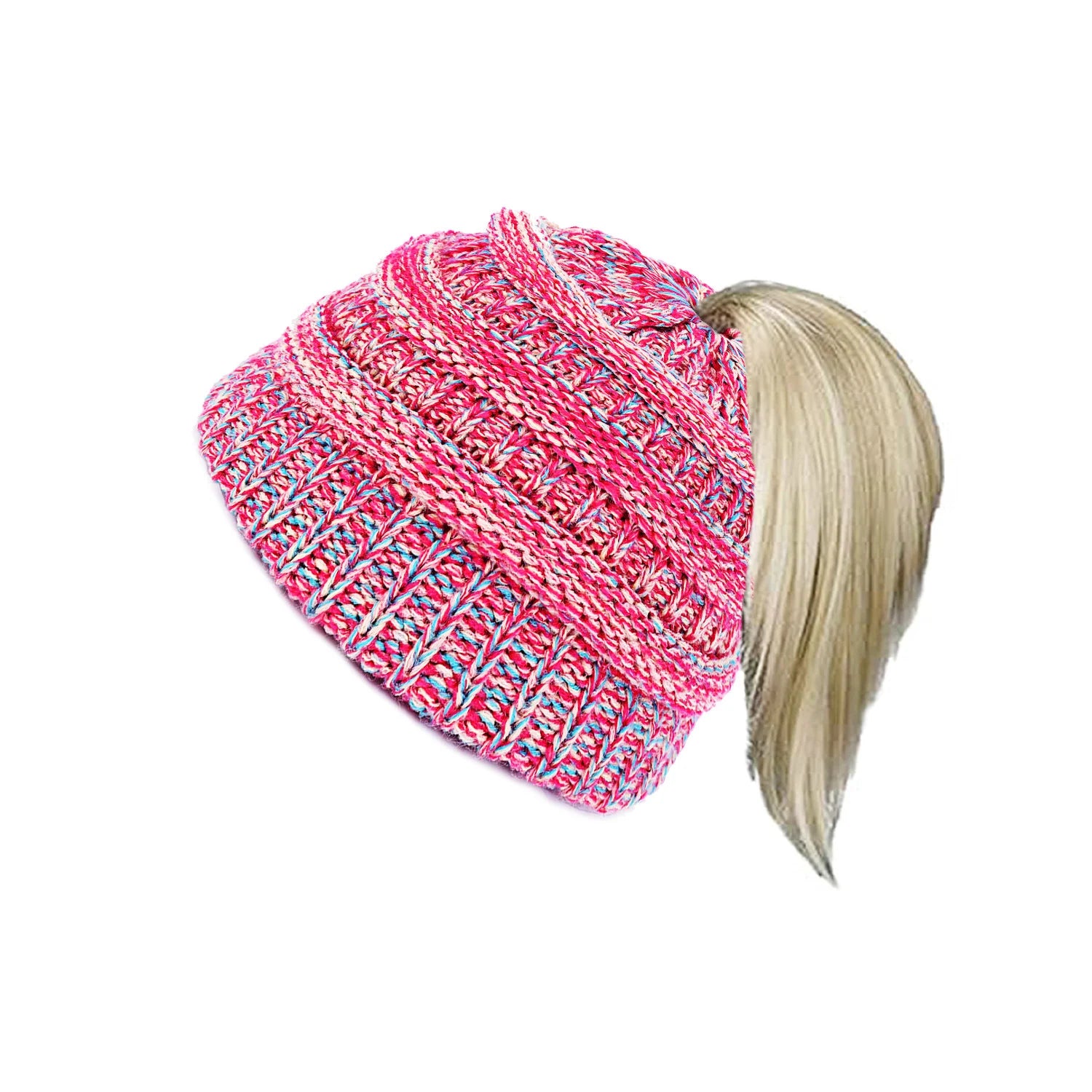 Colorful knitted hat, children's hat, empty top hat, ponytail hat, warm skull hat, dome shaped hat Oasis Select 3