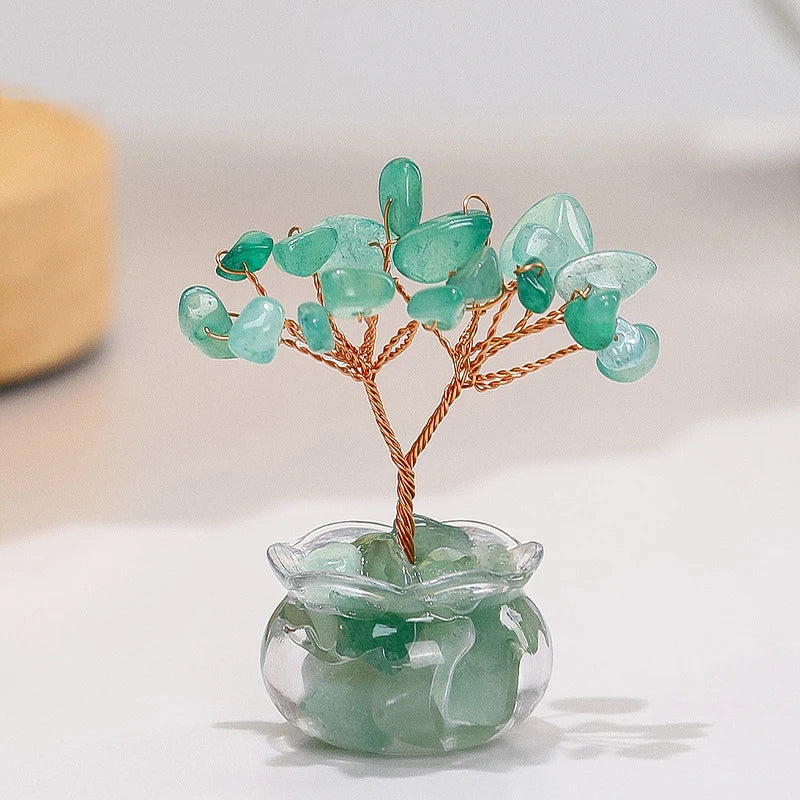 Natural Yellow Crystal Money Tree Mini Red Agate Office Desk Ornament Cartoon Feng Shui Lucky Plant Decor for Business Space Oasis Select Green