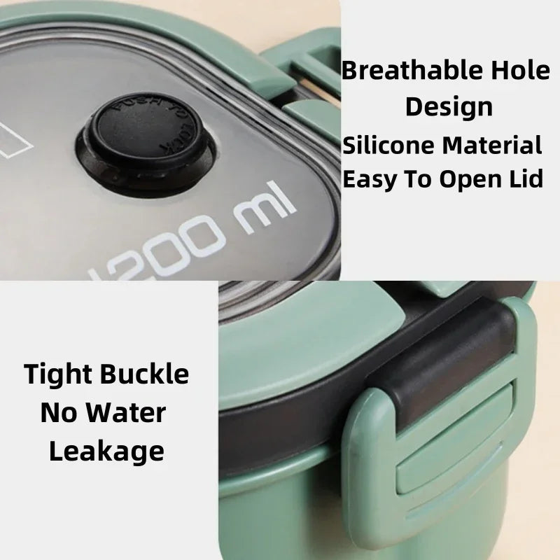 1200ML 2 Layer Bento Lunch Box With Spoon Fork, Kid High Capacity Microwae Food Containers Portable Leakproof Office Camping Oasis Select