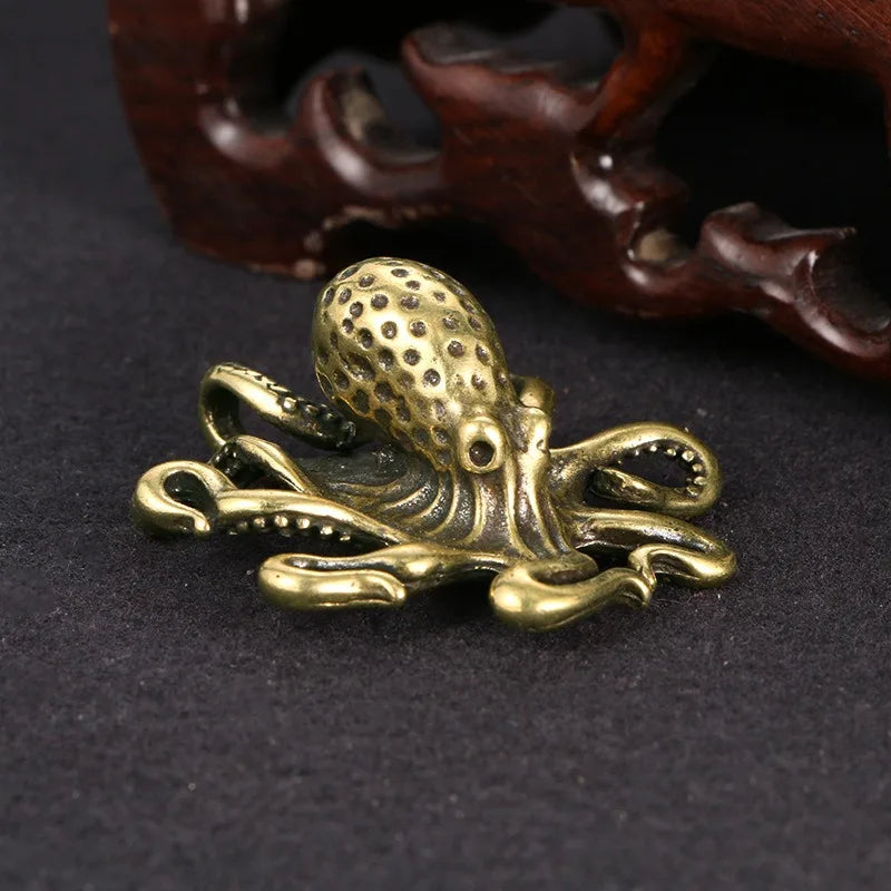 Brass Octopus Home Decoration Antique Copper Animal Figurines Miniatures Desk Ornament Accessories Creative Table Tea Pets Craft Oasis Select