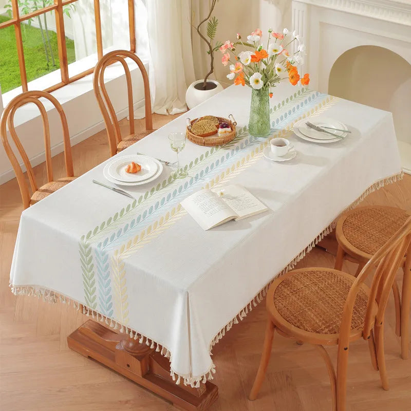 Plant Patterned Tablecloth with Tassel Decoration Minimalist Style for Dining Tables in Restaurants Rectangular Fabric Oasis Select