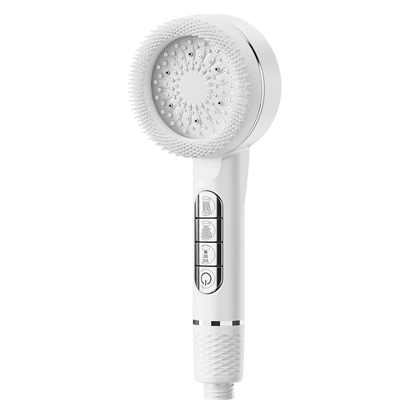4 Modes Self-cleaning Shower Head with Silicone Brush One-Key Stop Water Massage High Pressure ABS Showerhead with Filter Oasis Select white