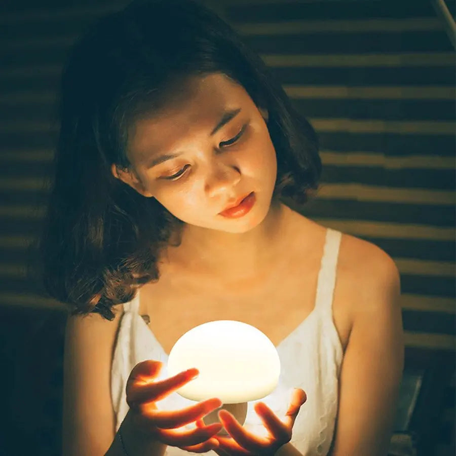 LED Mushroom Night Light | Dimmable Touch Lamp & Wood Base