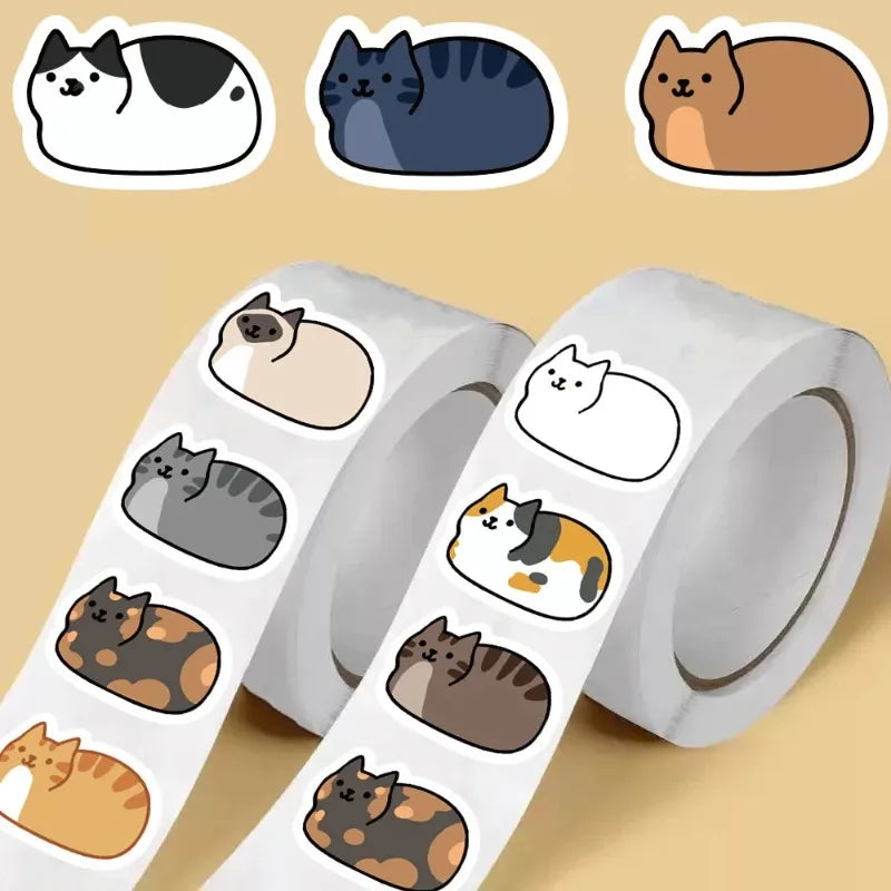 500Pcs A Roll Kawaii Cartoon Cat Roll Stickers – Waterproof Vinyl Decals for Laptop Luggage Skateboard & Phone Oasis Select