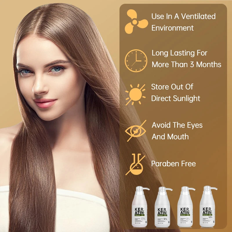 PURC Brazilian Keratin Hair Treatment Formalin Professional Straightening Smoothing Curly Hair Frizz Dry Repair Cream Hair Care Oasis Select