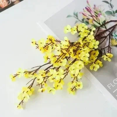 Cherry Blossoms Artificial Flowers Gypsophila Fake Flowers DIY Wedding Home Vase Decoration Faux Flowers Branch Oasis Select Light Yellow