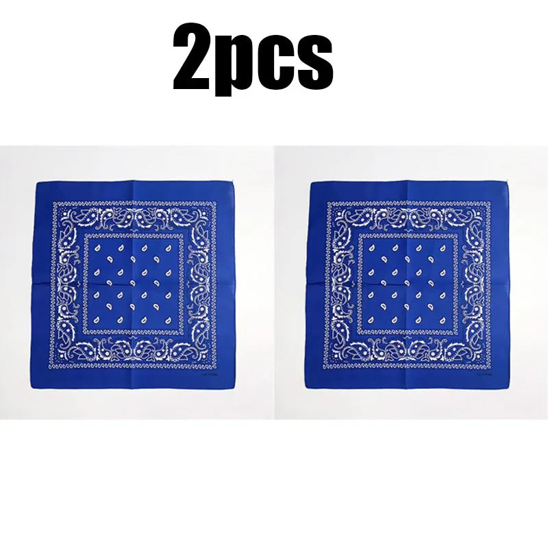 1/2pcs Bandana Kerchief Unisex Hip Hop Black Hair Band Neck Scarf Sports Headwear Wrist Wraps Head Square Print Handkerchief Oasis Select Dark blue-2pcs