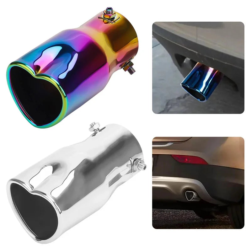 Car Parts New Design Heart Shape Style Car Accessories 2.5 Inch Stainless Steel Silver Colorful Exhaust Tips Muffler Tail Pipe Oasis Select