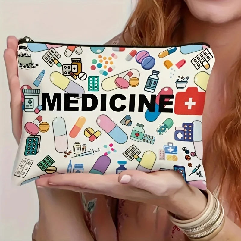 Medicine-Themed Cosmetic Travel Bag - Foldable Zippered Makeup Organizer, Gift for Healthcare Professionals, Cosmetic Bag Oasis Select