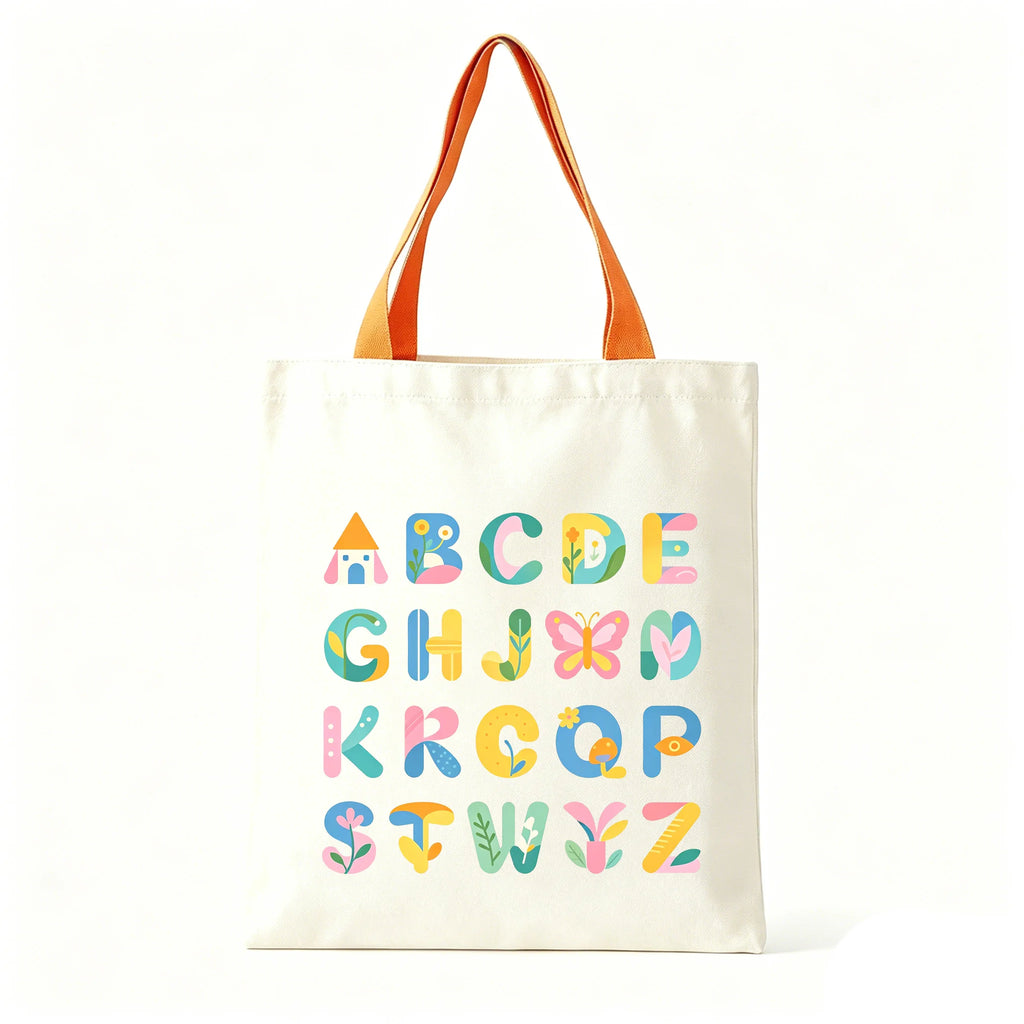 Colorful ABC Print Canvas Tote Bag Large Eco Reusable Shoulder Bag Student Teacher School Shopping Bag Oasis Select Orange 30 40cm