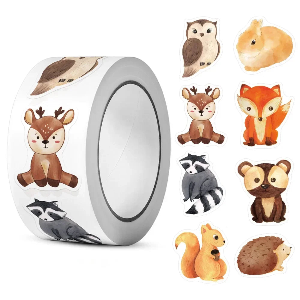 500Pcs/Roll Heterotypic Forest Animals Stickers 2.5cm/1.0'' Art Labels Learning Rewards, Adorn Gifts for Watercup Phone PC Pad Oasis Select syf-200