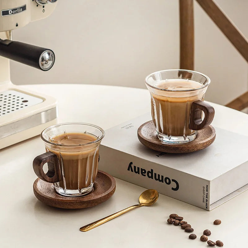 Glass Coffee Cup Set with Coaster, Milk Cup, Tea Cup, Latte Cup, for Cafes, Home Use, Restaurants, Coffee Bar Accessories Oasis Select
