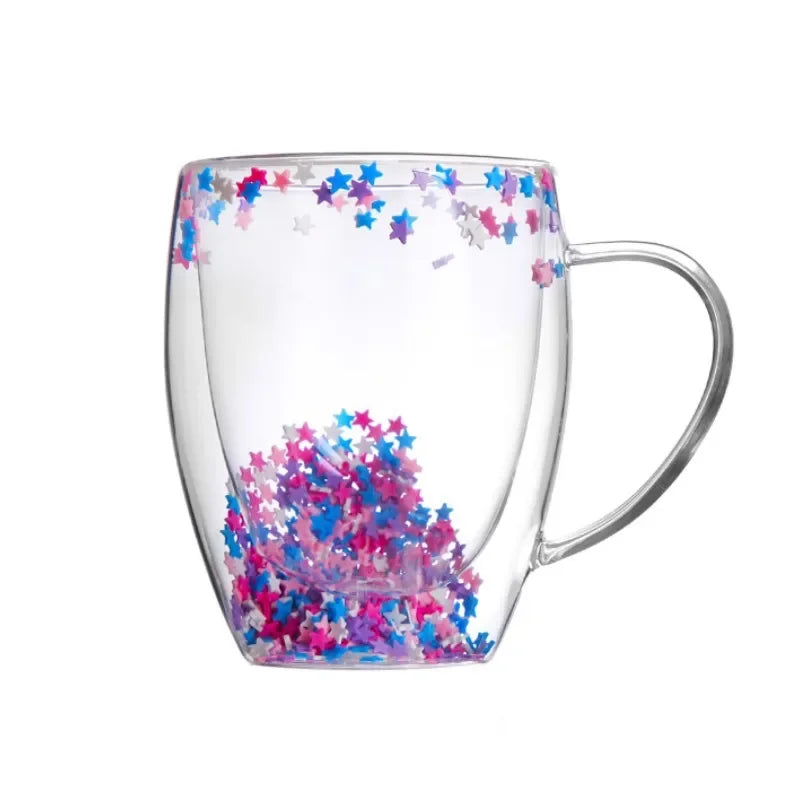 Fillings Dry Flowers Double Wall Glass Cup With Handle Heat Resistant Tea Coffee Cups Espresso Milk Mug Creative Gift Oasis Select B 301-400ml