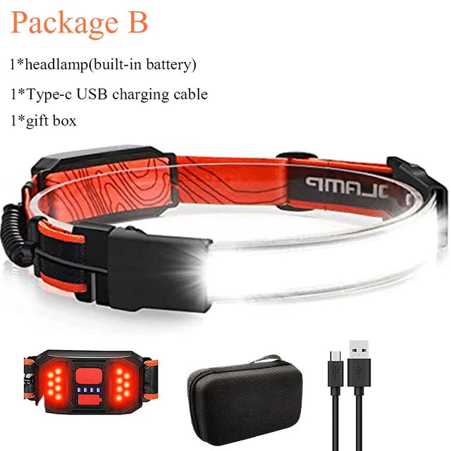 LED Rechargeable Headlamp – 210° Wide Beam, USB, Waterproof