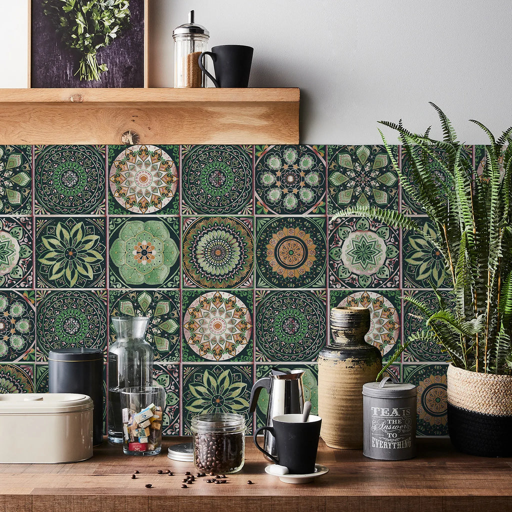 Mandala Tile Self-adhesive Wall Paste Waterproof and Oil-proof Kitchen and Bathroom Wall Decorative Tile Paste Stickers Oasis Select