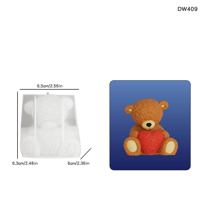 3D Bear Silicone Mold Heart Bouquet Shape Candle Soap Resin Plaster Chocolate Mold for DIY Craft Home Decor Gift Oasis Select DW409