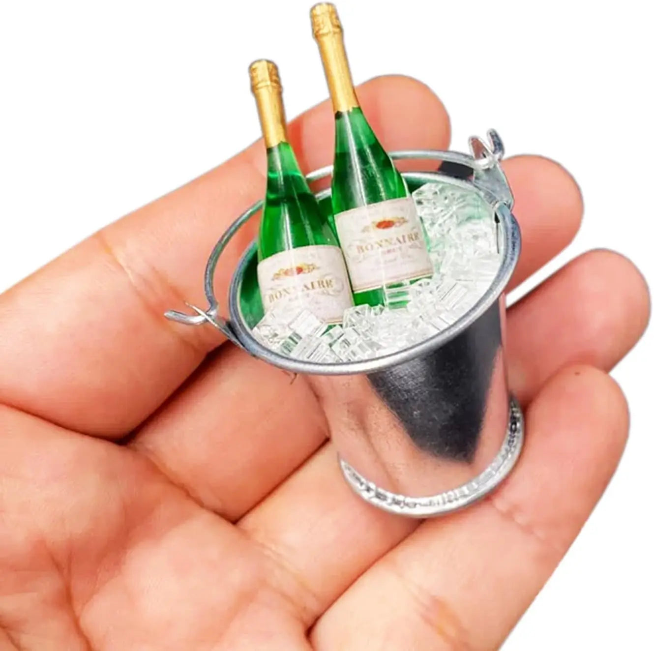 1/4 PCS Mini Champagne – 1:12 Bottle, Glass & Ice Bucket in Green, Resin fairy garden paths micro landscapes Dollhouse Bar Scene Oasis Select