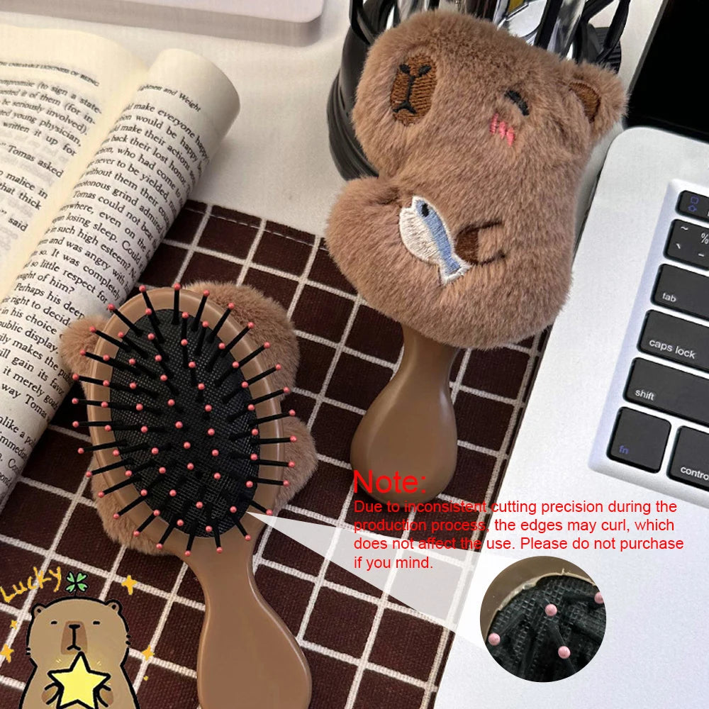 Plush Capybara Mini Paddle Hair Brush – Cute Detangling Tool Mini Paddle Hair Brush Oasis Select