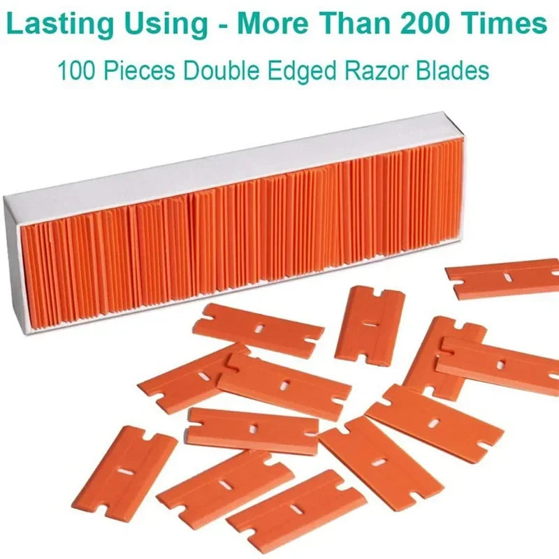 100 Pieces Two Cutting Plastic Razor Blade Label Clean Razor Glue Remover Window Glass Clean Scraper Car Wrap Sticker Squeegee Oasis Select