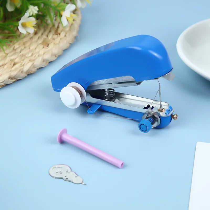 Home Handheld Sewing Machine Portable Outdoor Travel Clothes Fabrics DIY Stitching Sewing Tool Mini Manual Stitch Needlework Mac Oasis Select Blue